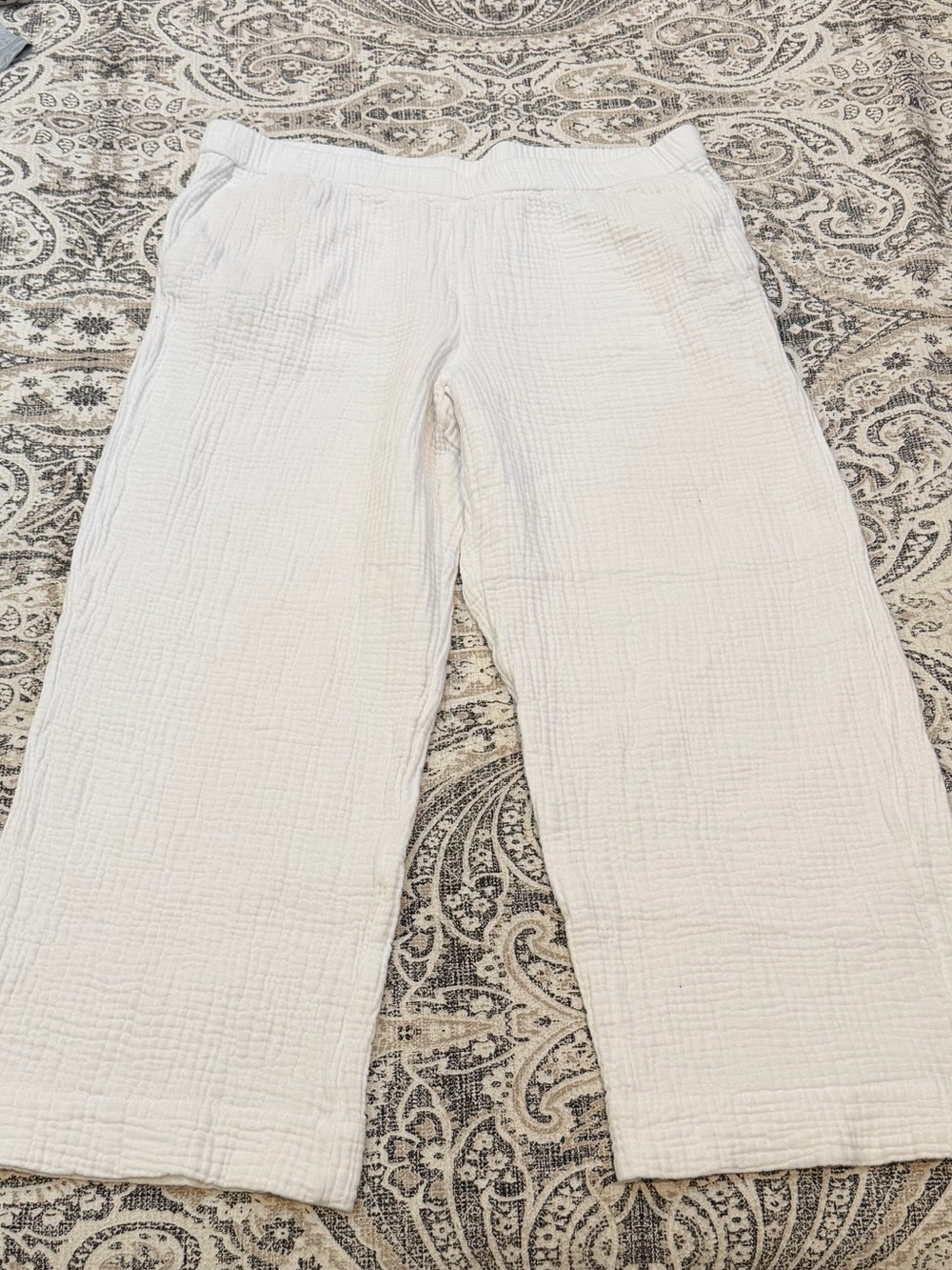J. Jill White Wide-Leg Cotton Gauze Pants